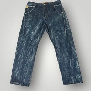 Vintage Akademiks Jeans Baggy Wide Leg Abstract Scratch Wash Y2K Hip Hop 40x30